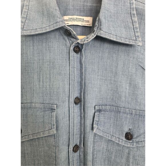 Zara Premium Denim Collection Long Sleeve Button Down Shirt Blue Size Small - Picture 6 of 9
